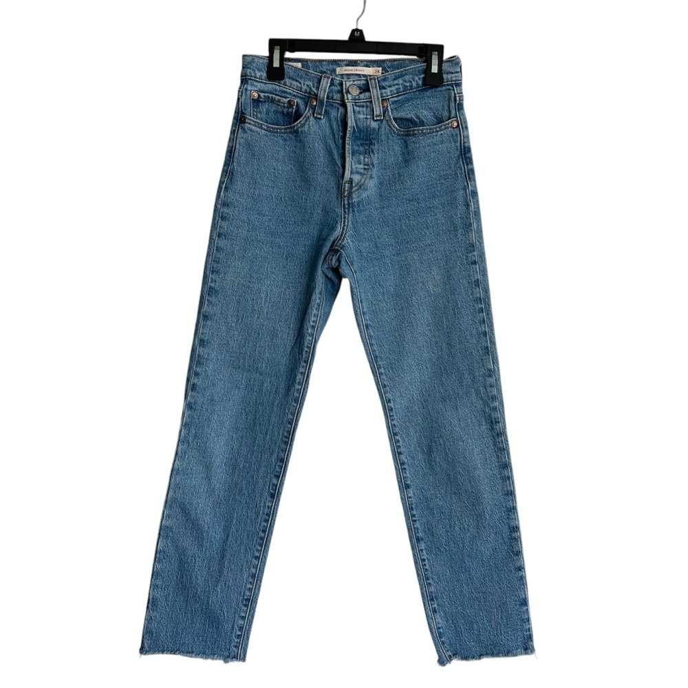 Levi’s Wedgie Straight Jeans With Button Fly & Raw Hem Size 24 - Picture 6 of 11